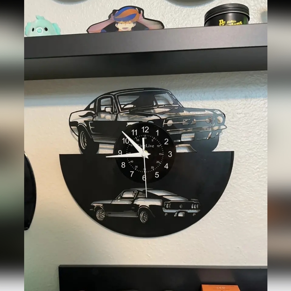 COPY - New Mustang Vinyl Record neon remote control 7 color 12" wall clock